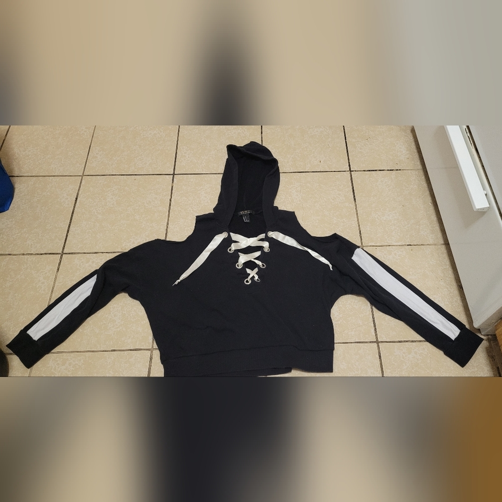Forever 21 Shoulderless Black Oversized Women's Hoodie